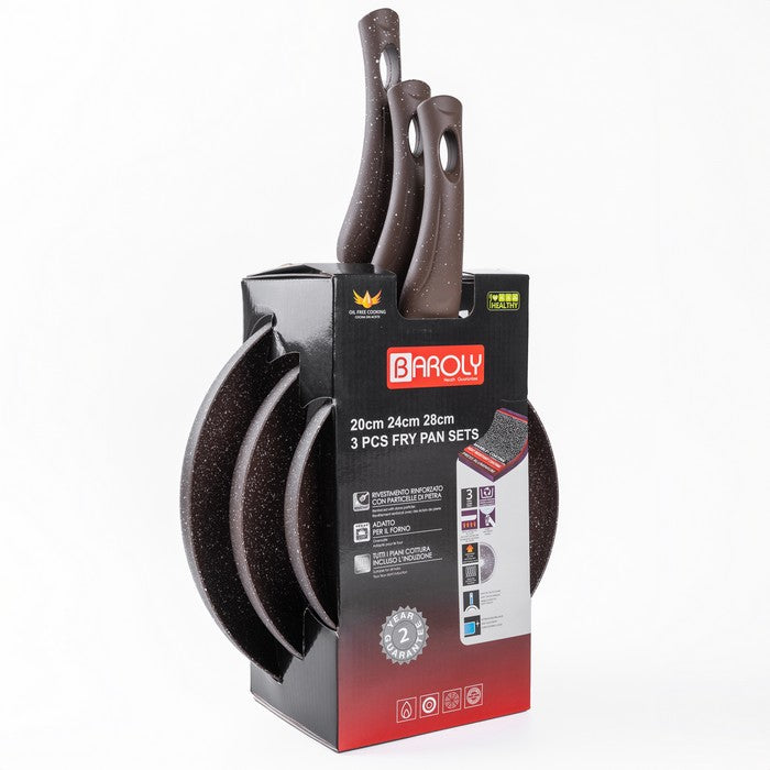 BAROLY 3 pieces Friying Pan Set 20cm, 24cm, 28cm