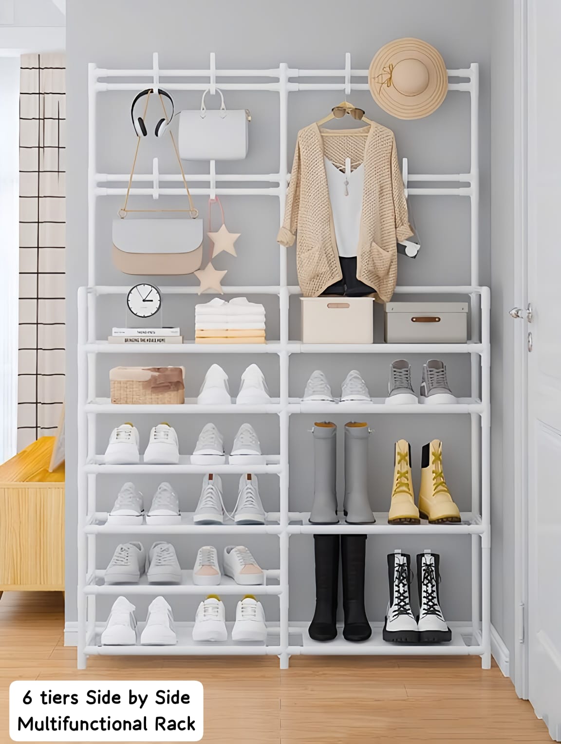 Double Capacity 6 Tier Side-by-Side Multifunctional Storage Rack