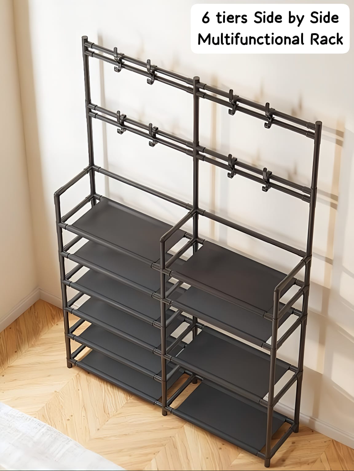 Double Capacity 6 Tier Side-by-Side Multifunctional Storage Rack