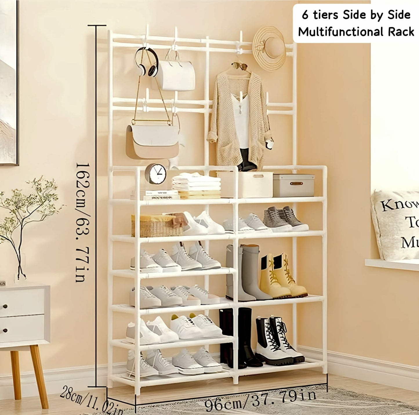 Double Capacity 6 Tier Side-by-Side Multifunctional Storage Rack